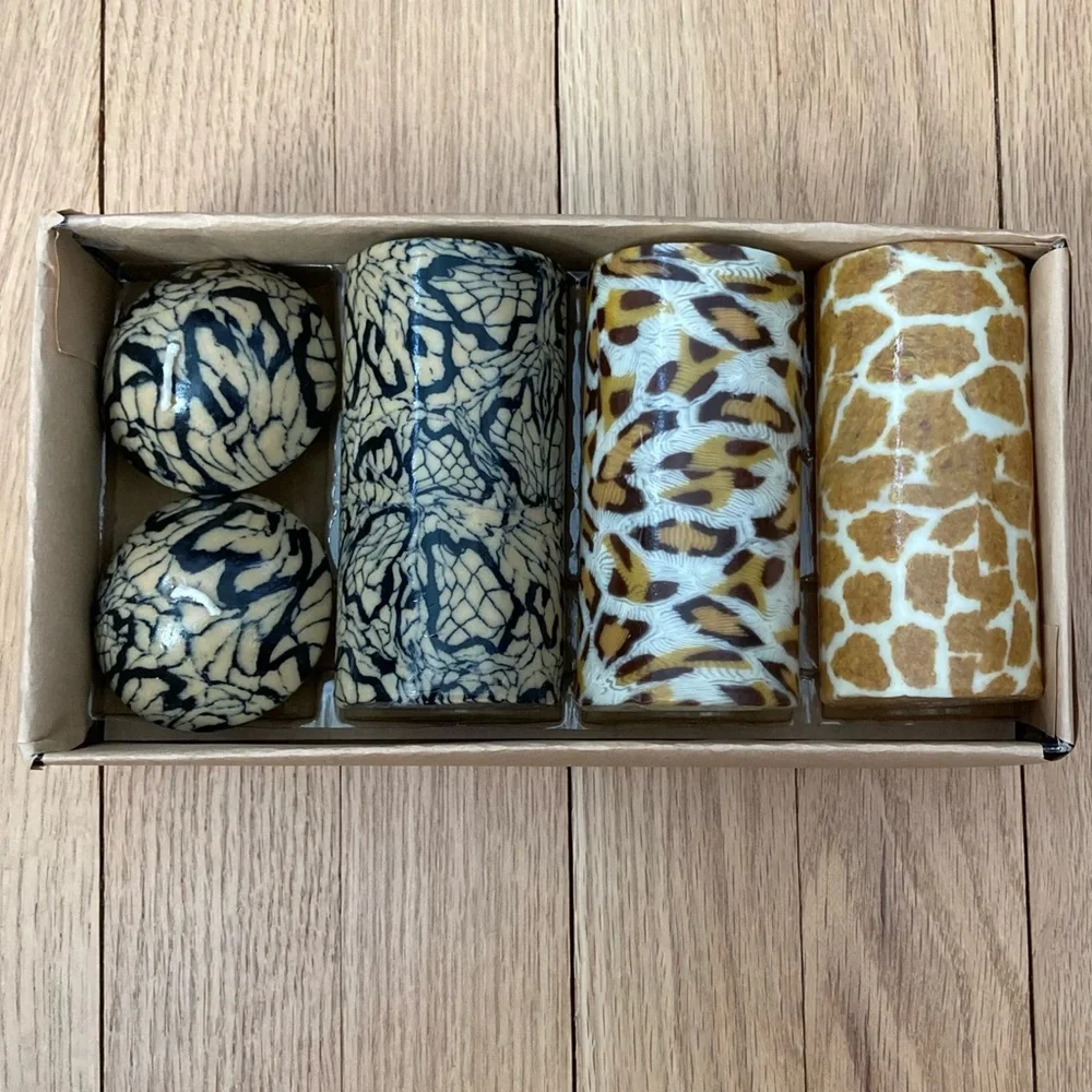 Unscented Animal Print Candles (5) 3 Pillars and 2 mini domes